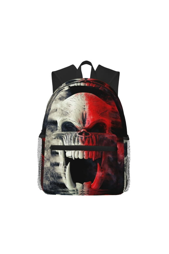 Red And White Screaming Demon Skull Pattern Laptop Backpack for Men and Women,Casual Backpack Dayback Sports Bookbag for Travel Running Hiking