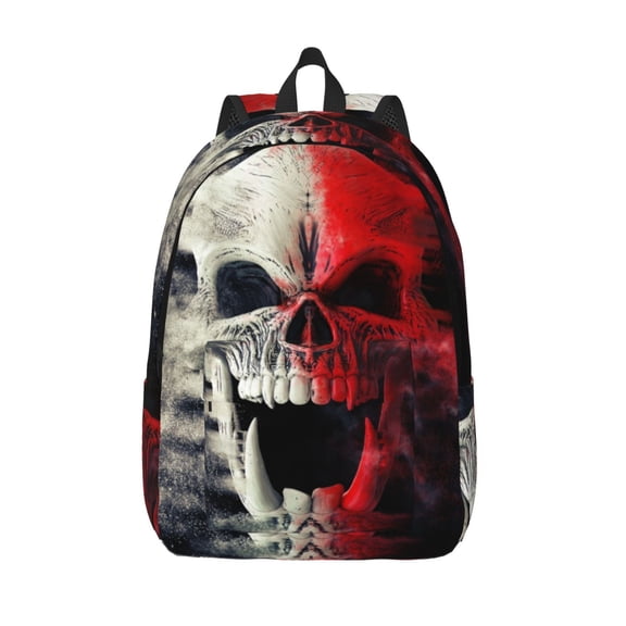 Defioc Red And White Screaming Demon Skull for Canvas Backpack,Travel Rucksack Unisex Knapsack Laptop Backpack for Work & College -Medium