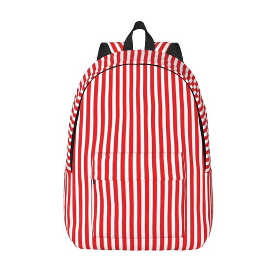 Defioc Red And White Stripes for Canvas Backpack,Travel Rucksack Unisex Knapsack Laptop Backpack for Work & College -Medium