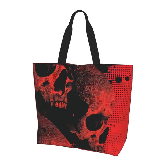 Defioc Red And Black Abstract Skullfor Women's Tote Bag - Shopping Bag Casual Shoulder Bag Fashion Handbag Daily Bag Hobo Bags for Travel Work Shopping