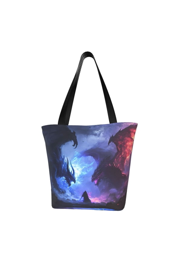 Red And Blue Fire Dragon Print Tote Bag for Women,Shoulder Bag with Zipper Casual Tote's Handbag Big Capacity Shoulder Bag with Inner Pocket Fit for Shopping,Office,Travel