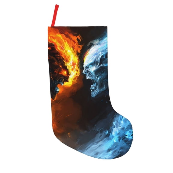 Defioc Red And Blue Fire Skull Warrior for Christmas Stockings 18" Personalized Holiday Stocking for Family, Farmhouse Decor, Xmas Tree Decoration, 1 Pack