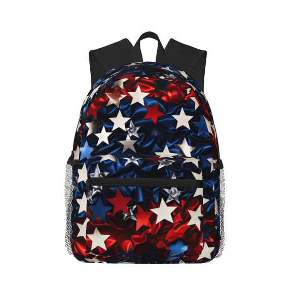 Defioc Red Blue White Stars Pattern Laptop Backpack for Men and Women,Casual Backpack Dayback Sports Bookbag for Travel Running Hiking