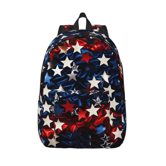 Defioc Red Blue White Stars for Canvas Backpack,Travel Rucksack Unisex Knapsack Laptop Backpack for Work & College -Small