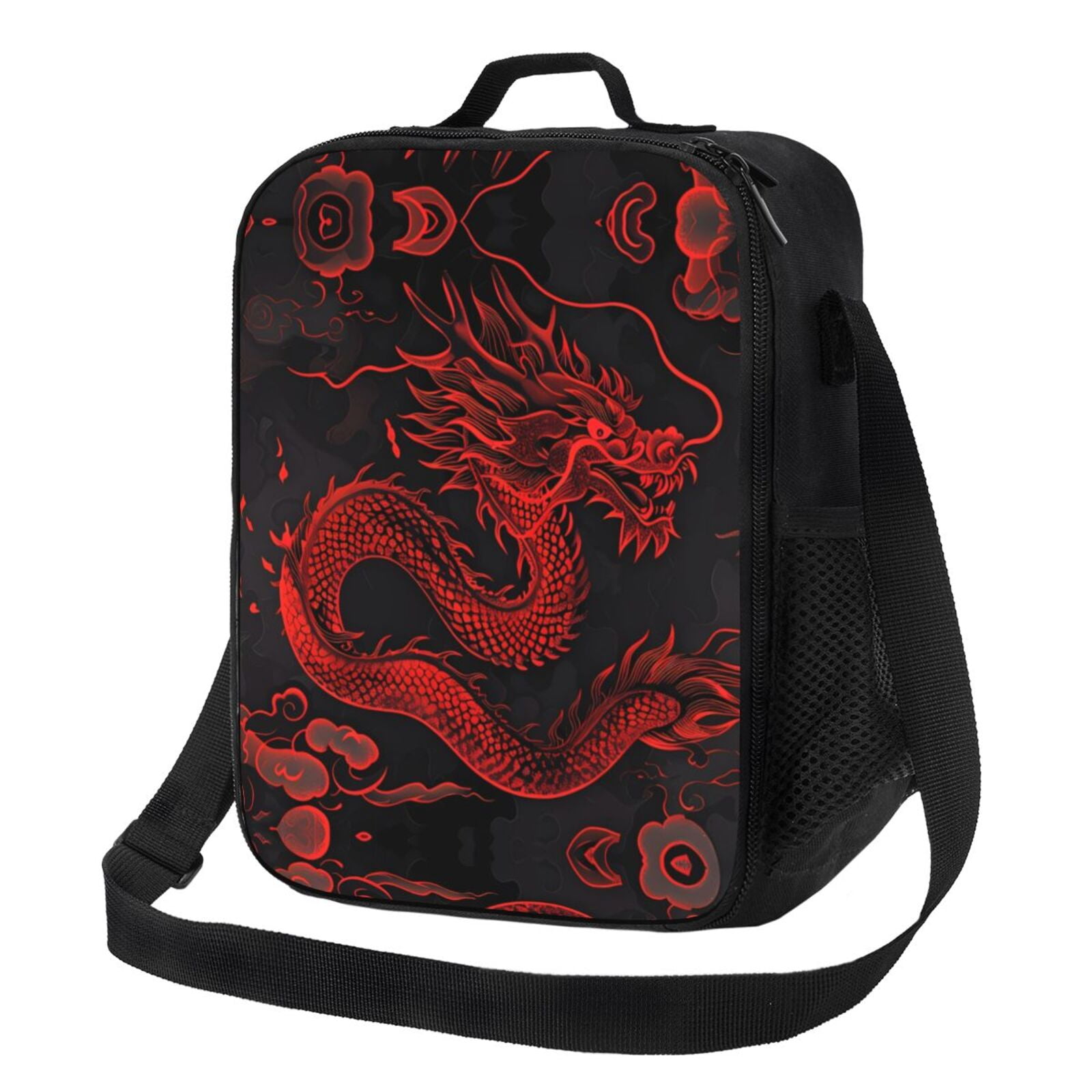 Defioc Red Dragon On Black Print Lunch Box for Men & Women, Insulated Lunch Bag Thickened Thermal Leakproof Lunch Tote Bag for Adult Office Travel Picnic