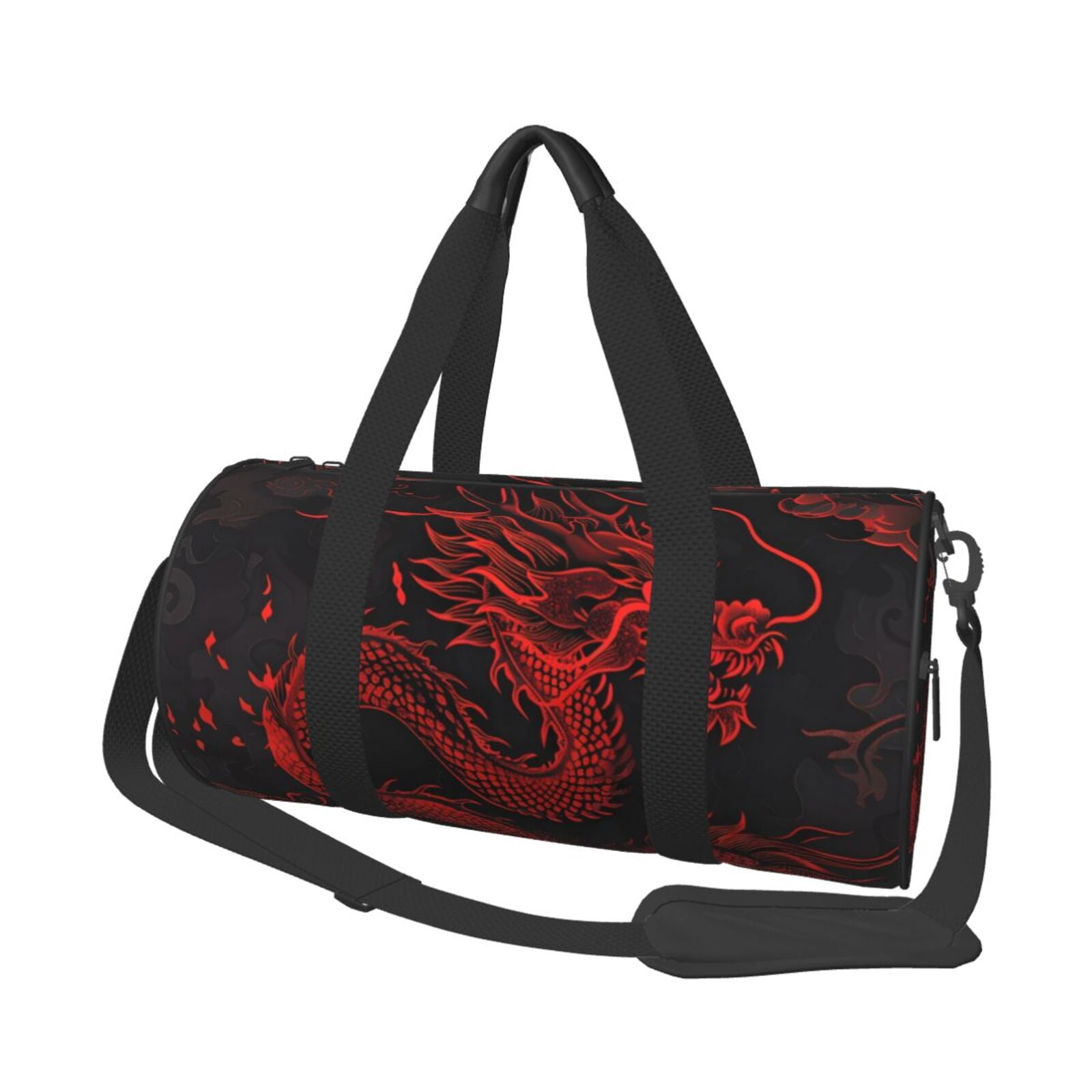Defioc Red Dragon On Black for Travel Duffle Bag,Weekender Bag Carry On Tote Bags Hospital Bag Large Capacity Sport Gym Bag for Men Women Fit for Trave, Gym,Weekend