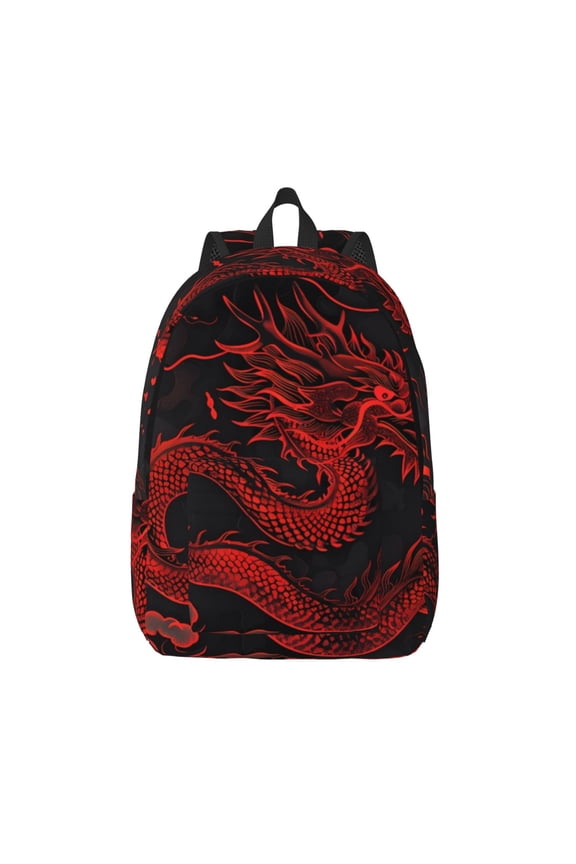 Red Dragon On Black for Canvas Backpack,Travel Rucksack Unisex Knapsack Laptop Backpack for Work & College -Medium