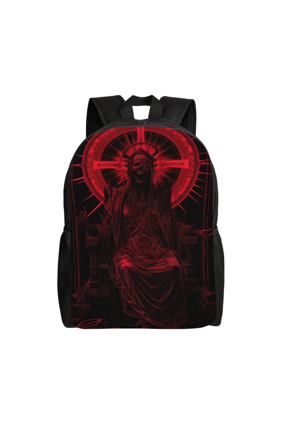 Red Gothic Skeleton Throne Print Backpack -Travel,or Work Bookbag Daypacks with 15-Inch Laptop Sleeve and Dual Water Bottle Pockets