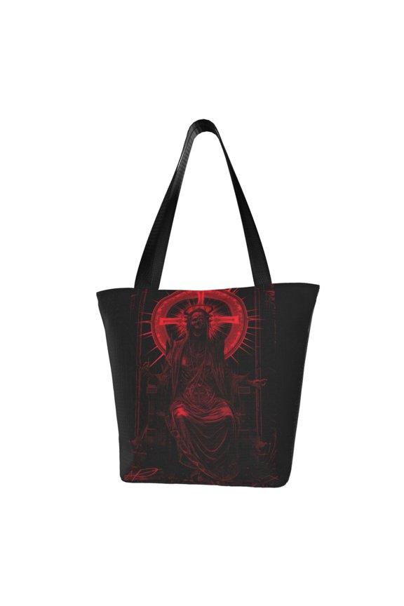 Red Gothic Skeleton Throne Print Tote Bag for Women,Shoulder Bag with Zipper Casual Tote's Handbag Big Capacity Shoulder Bag with Inner Pocket Fit for Shopping,Office,Travel
