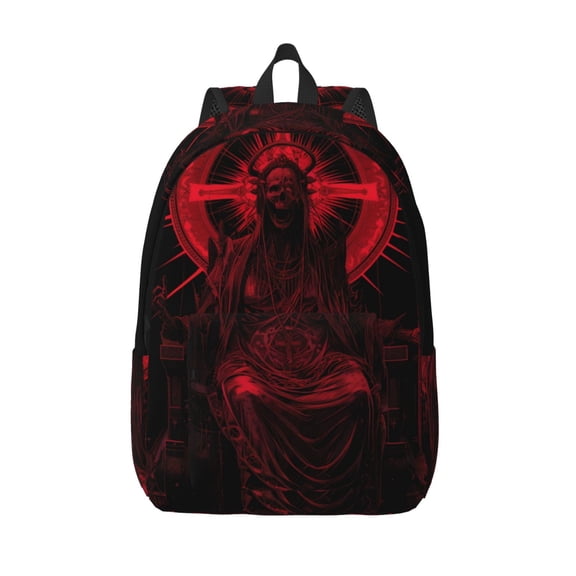 Defioc Red Gothic Skeleton Throne for Canvas Backpack,Travel Rucksack Unisex Knapsack Laptop Backpack for Work & College -Small