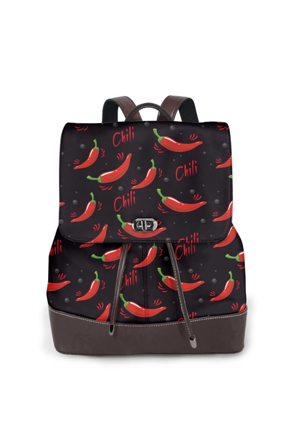Red Hot Chili Print PU Leather Backpack,Backpack Purse for Women Fashion Multipurpose Design Handbag Ladies Bags Travel Backpack