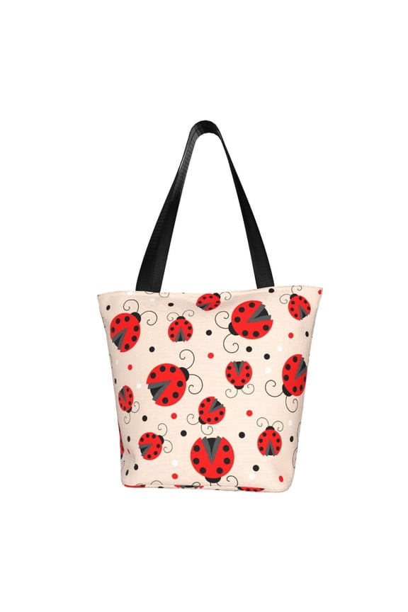 Red Ladybug Print Tote Bag for Women,Shoulder Bag with Zipper Casual Tote's Handbag Big Capacity Shoulder Bag with Inner Pocket Fit for Shopping,Office,Travel