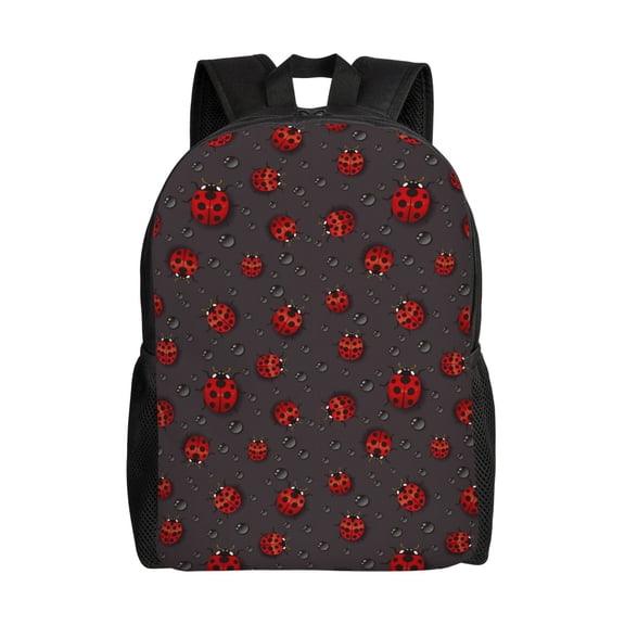 Defioc Red Ladybugs On Dark Background Print Backpack -Travel,or Work Bookbag Daypacks with 15-Inch Laptop Sleeve and Dual Water Bottle Pockets