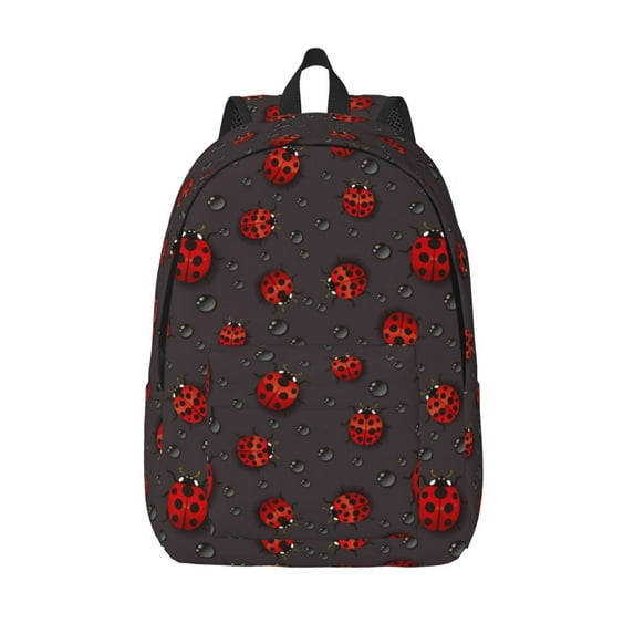 Defioc Red Ladybugs On Dark Background for Canvas Backpack,Travel Rucksack Unisex Knapsack Laptop Backpack for Work & College -Medium