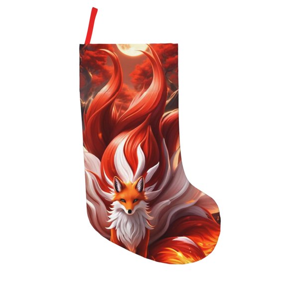 Defioc Red Leaf Flame Fox for Christmas Stockings 18" Personalized Holiday Stocking for Family, Farmhouse Decor, Xmas Tree Decoration, 1 Pack