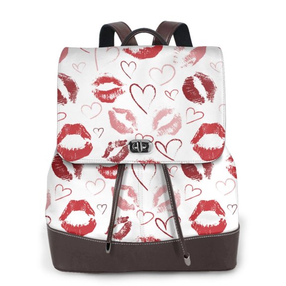 Defioc Red Lips Print PU Leather Backpack,Backpack Purse for Women Fashion Multipurpose Design Handbag Ladies Bags Travel Backpack
