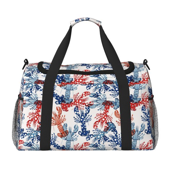 Defioc Red Lobster Print Hand Travel Bag - Foldable Travel Duffel Bags for Men Women -Sport Gym Bag - Overnight Travel Duffel Bag - Adjustable Shoulder Strap