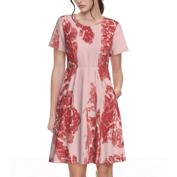 Defioc Red Meat Pattern Womens Summer Dresses Short Sleeve Sundress 2025 Beach Vacation Dresses with Pockets -3X-Large