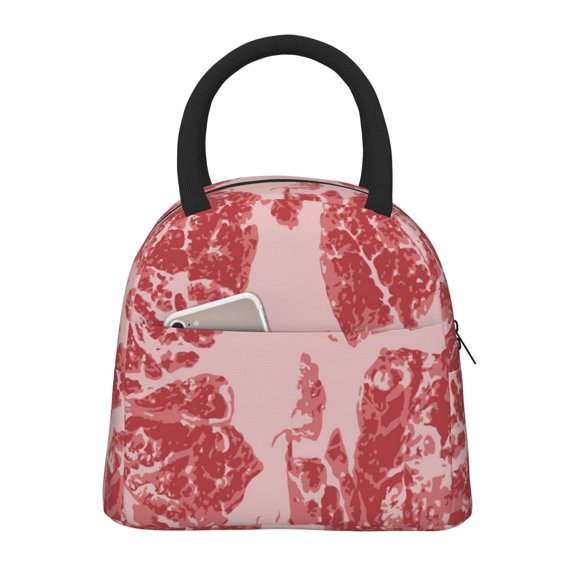 Defioc Red Meat Print LunchBag for Women and Men - Leakproof Cooler Tote Bag Organizer - Reusable Lunch Box for Office/Picnic/Hiking/Beach