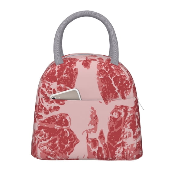 Defioc Red Meat Print LunchBag for Women and Men - Leakproof Cooler Tote Bag Organizer - Reusable Lunch Box for Office/Picnic/Hiking/Beach