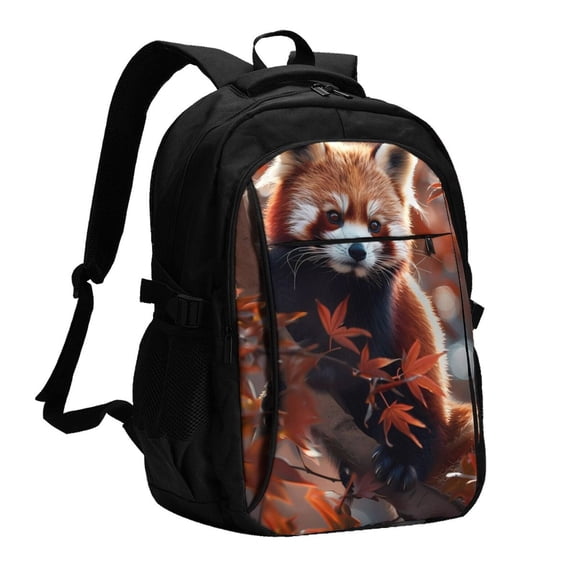 Defioc Red Panda Autumn Branches for Travel Backpack for Women,15.6 inch Laptop Backpack Carry On Backpack Personal Item Travel Bag Daypack for School Weekender Business Trip