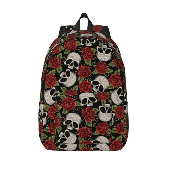 Defioc Red Rose Skull for Canvas Backpack,Travel Rucksack Unisex Knapsack Laptop Backpack for Work & College -Medium