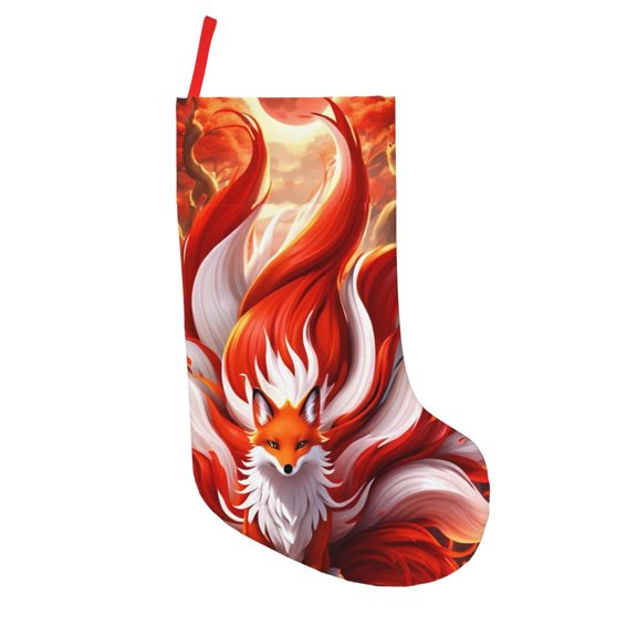 Defioc Red Sun Flame Fox for Christmas Stockings 18" Personalized Holiday Stocking for Family, Farmhouse Decor, Xmas Tree Decoration, 1 Pack