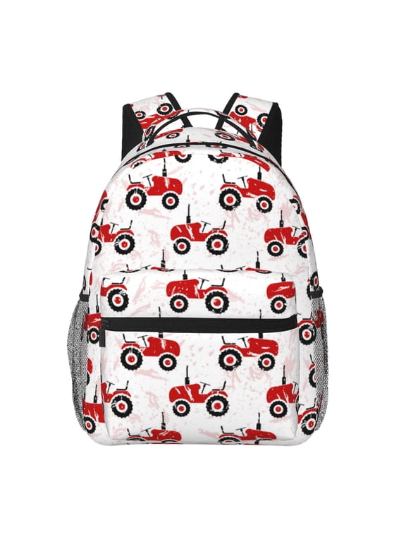 Red Wheeled Tractors Pattern Laptop Backpack,Travel Backpack Outdoor Activities Bag Daypack for Travel Hiking Shopping Daily