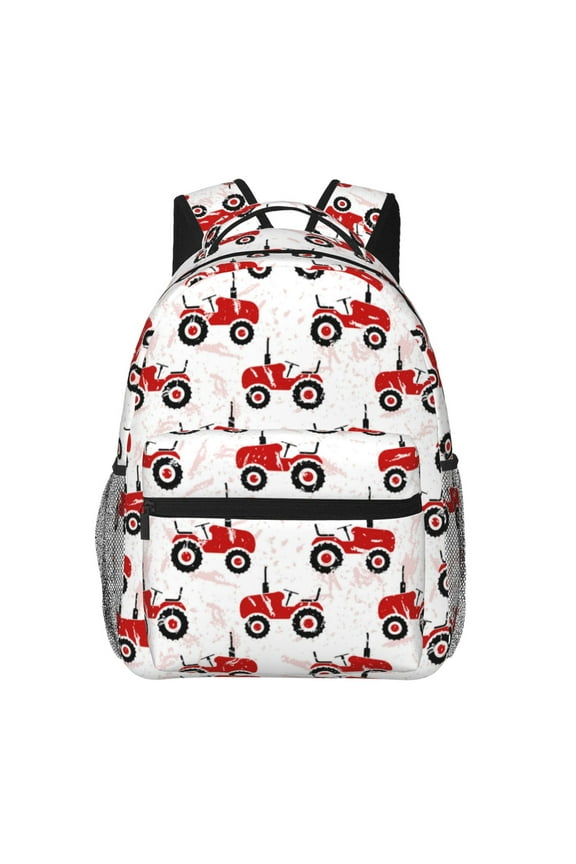 Red Wheeled Tractors Pattern Laptop Backpack,Travel Backpack Outdoor Activities Bag Daypack for Travel Hiking Shopping Daily