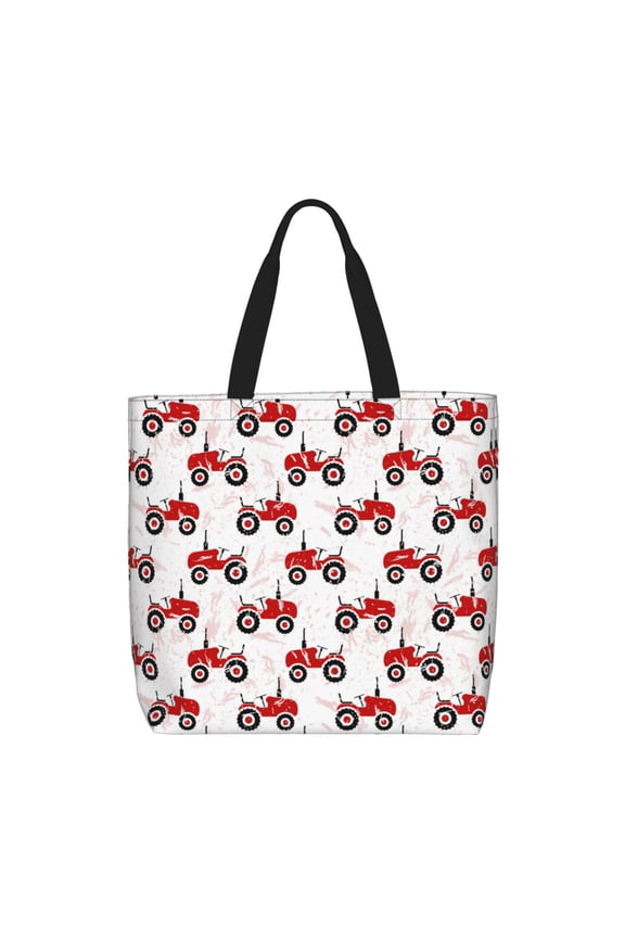 Red Wheeled Tractors Pattern Tote Bag for Women,Large Capacity Tote Bag with Zipper Casual Shoulder Handbags Shopping Bag