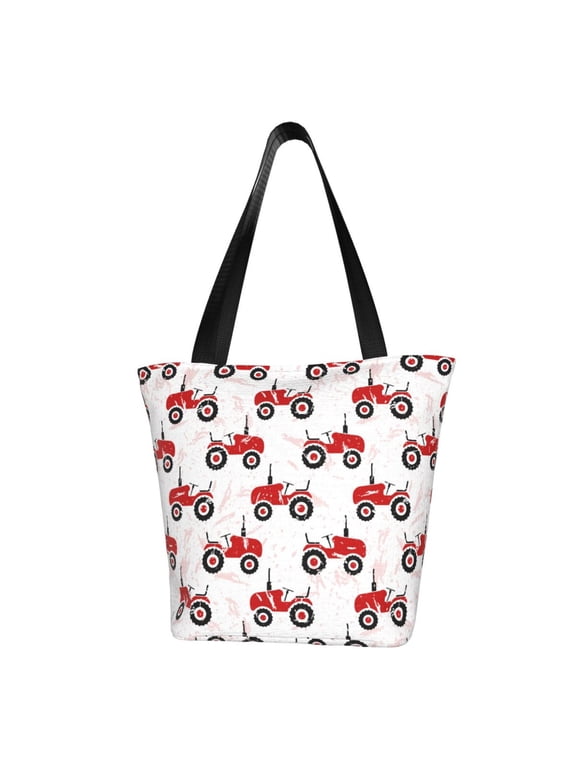 Red Wheeled Tractors Print Tote Bag for Women,Shoulder Bag with Zipper Casual Tote's Handbag Big Capacity Shoulder Bag with Inner Pocket Fit for Shopping,Office,Travel