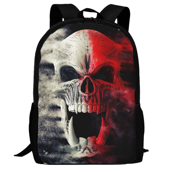 Defioc Red And White Screaming Demon Skull Pattern Carry on Backpack,16.5x12.5x5.5 Personal Item Bag Carry On Backpack Water Resistant Lightweight Daypack