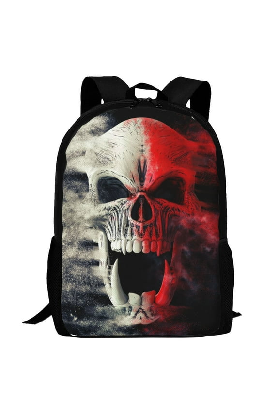 Red And White Screaming Demon Skull Pattern Carry on Backpack,16.5x12.5x5.5 Personal Item Bag Carry On Backpack Water Resistant Lightweight Daypack