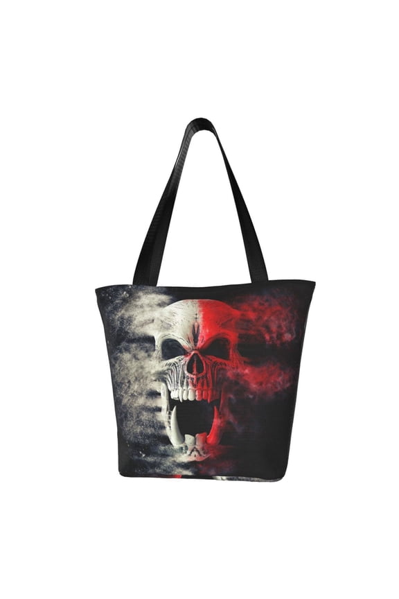 Red And White Screaming Demon Skull Print Tote Bag for Women,Shoulder Bag with Zipper Casual Tote's Handbag Big Capacity Shoulder Bag with Inner Pocket Fit for Shopping,Office,Travel