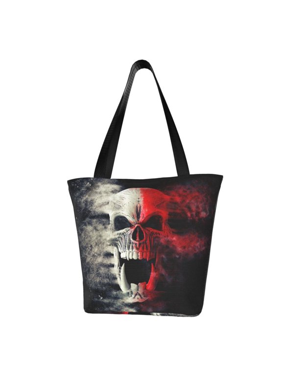 Red And White Screaming Demon Skull Print Tote Bag for Women,Shoulder Bag with Zipper Casual Tote's Handbag Big Capacity Shoulder Bag with Inner Pocket Fit for Shopping,Office,Travel