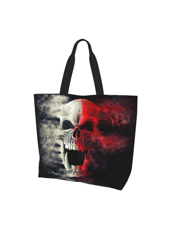 Red And White Screaming Demon Skullfor Women's Tote Bag - Shopping Bag Casual Shoulder Bag Fashion Handbag Daily Bag Hobo Bags for Travel Work Shopping
