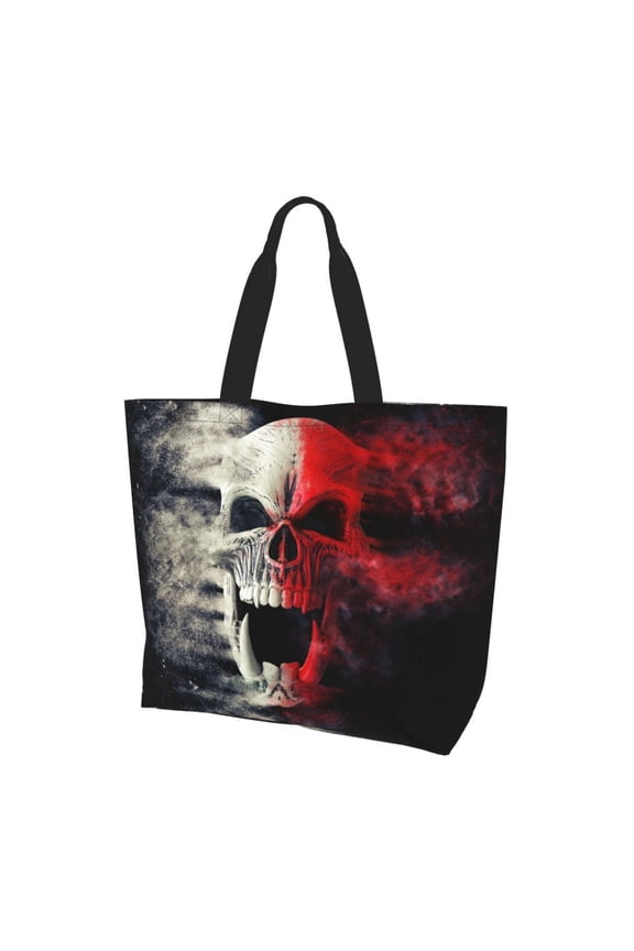 Red And White Screaming Demon Skullfor Women's Tote Bag - Shopping Bag Casual Shoulder Bag Fashion Handbag Daily Bag Hobo Bags for Travel Work Shopping