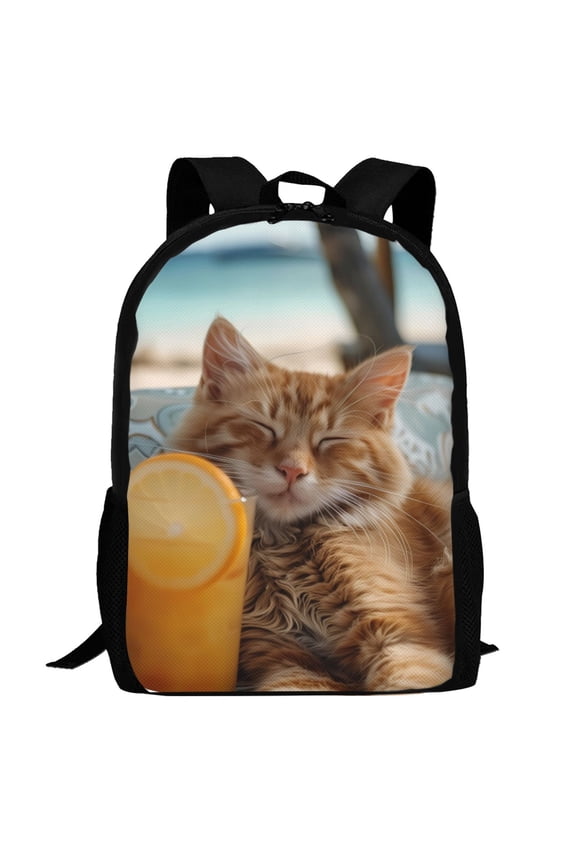 Relaxing Cat With Orange Juice Pattern Carry on Backpack,16.5x12.5x5.5 Personal Item Bag Carry On Backpack Water Resistant Lightweight Daypack