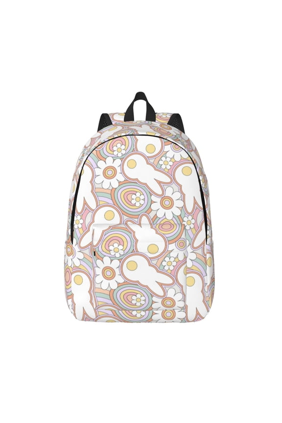 Retro Hippie Groovy Easter bunny for Canvas Backpack,Travel Rucksack Unisex Knapsack Laptop Backpack for Work & College -Small