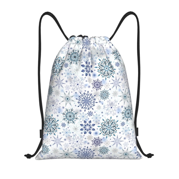 Defioc Retro ice blue snowflakes for Drawstring Backpack Sports Gym Bag for Women Men Children Adult Sackpack Yoga Bag for Wet Swimming,Gym,and Workout Gear -Medium