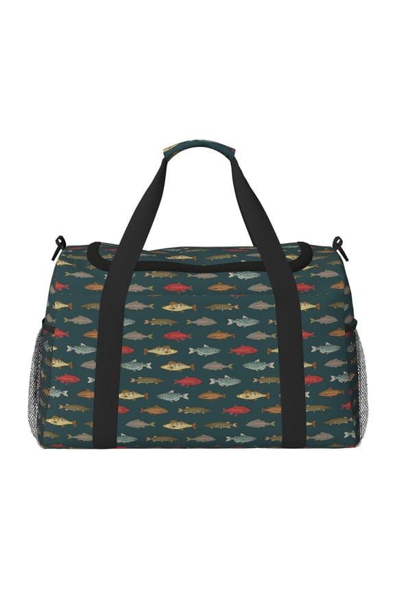 River Freshwater Fish Print Hand Travel Bag - Foldable Travel Duffel Bags for Men Women -Sport Gym Bag - Overnight Travel Duffel Bag - Adjustable Shoulder Strap