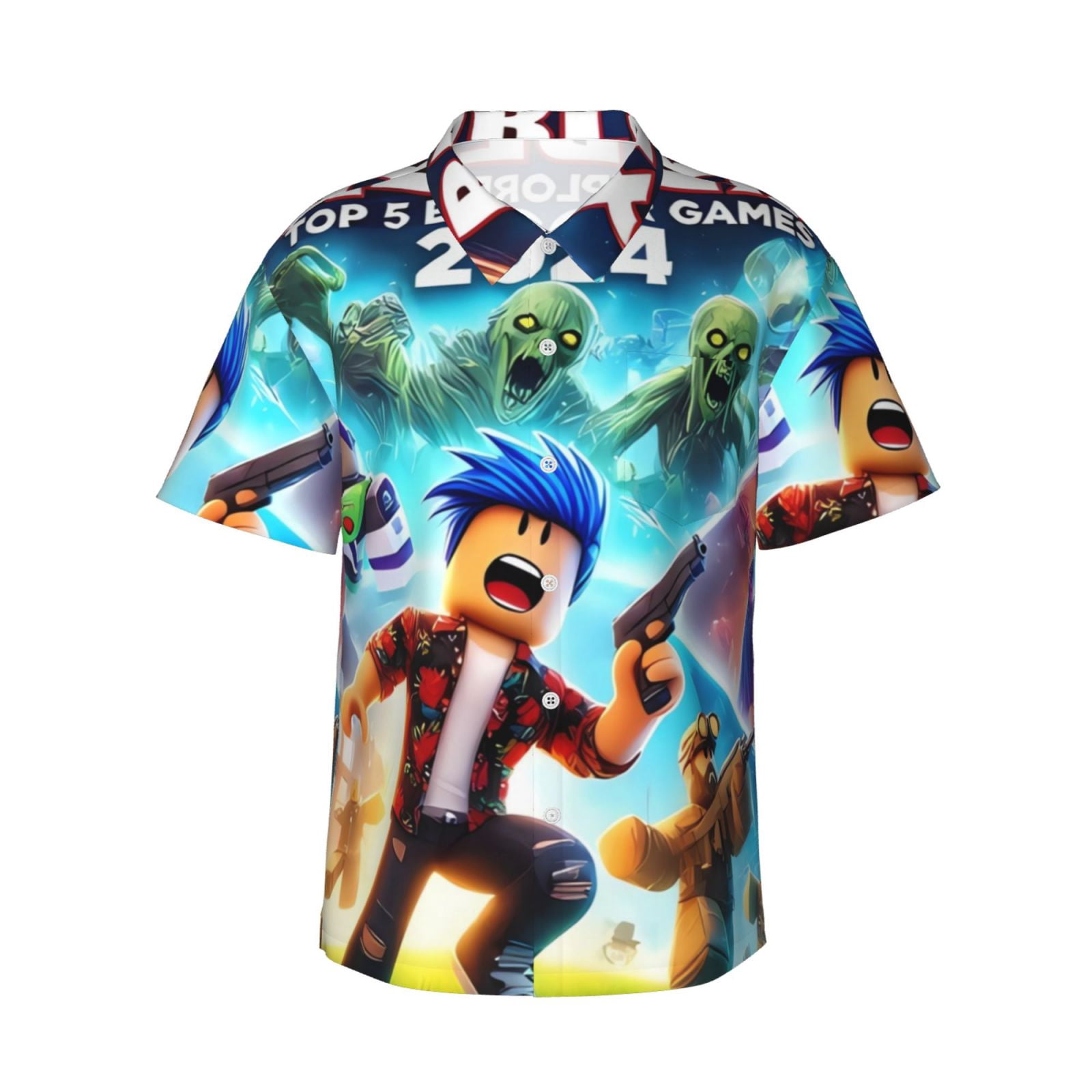 Defioc RobloxPrint Men’s Hawaiian Shirt Short-Sleeve Button Down Beach ...