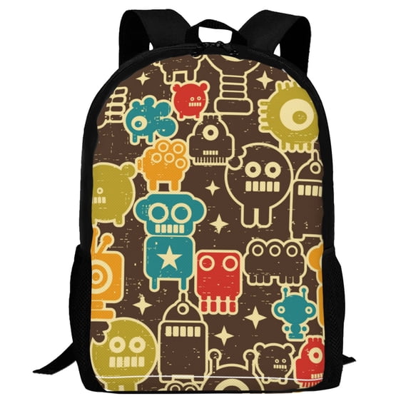 Defioc Robot and Monsters Pattern Carry on Backpack,16.5x12.5x5.5 Personal Item Bag Carry On Backpack Water Resistant Lightweight Daypack