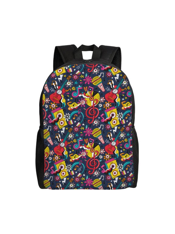 Rock Music Print Backpack -Travel,or Work Bookbag Daypacks with 15-Inch Laptop Sleeve and Dual Water Bottle Pockets