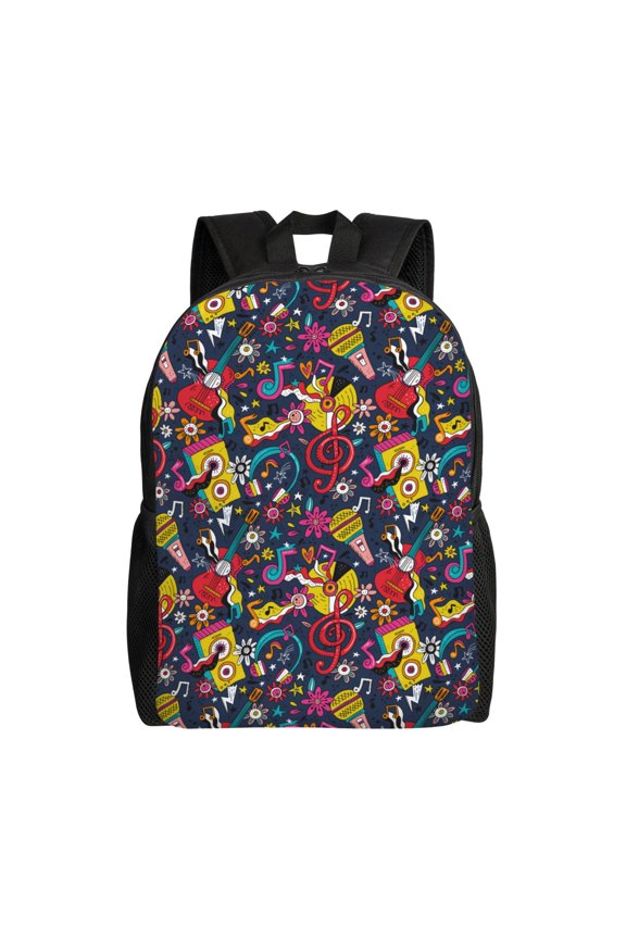 Rock Music Print Backpack -Travel,or Work Bookbag Daypacks with 15-Inch Laptop Sleeve and Dual Water Bottle Pockets