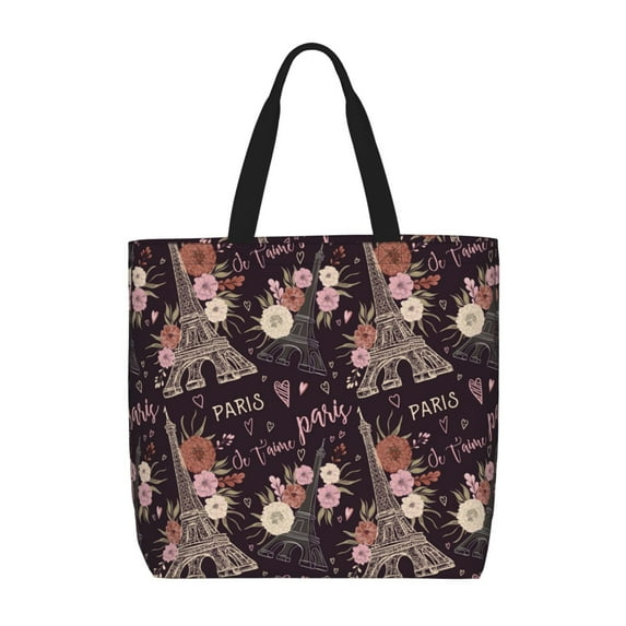 Defioc Romantic Paris Pattern Tote Bag for Women,Large Capacity Tote Bag with Zipper Casual Shoulder Handbags Shopping Bag