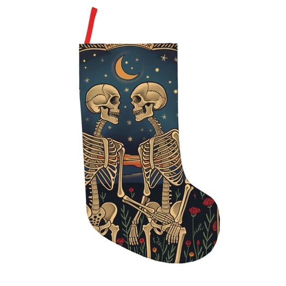 Defioc Romantic Skeletons Under Moon for Christmas Stockings 18" Personalized Holiday Stocking for Family, Farmhouse Decor, Xmas Tree Decoration, 1 Pack