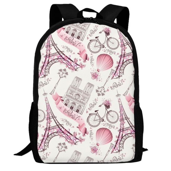Defioc Romantic Travel In Paris Pattern Carry on Backpack,16.5x12.5x5.5 Personal Item Bag Carry On Backpack Water Resistant Lightweight Daypack