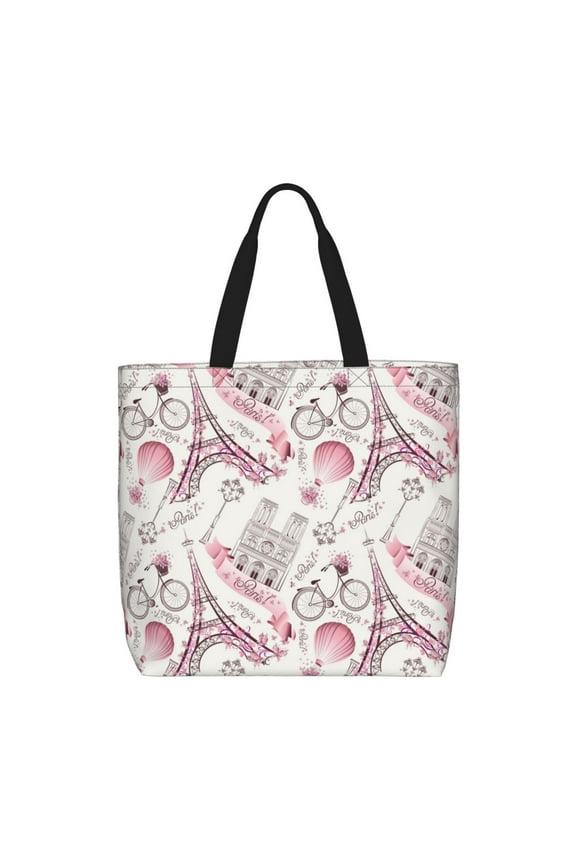Romantic Travel In Paris Pattern Tote Bag for Women,Large Capacity Tote Bag with Zipper Casual Shoulder Handbags Shopping Bag