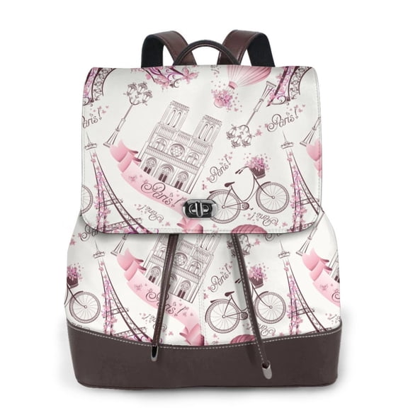 Defioc Romantic Travel In Paris Print PU Leather Backpack,Backpack Purse for Women Fashion Multipurpose Design Handbag Ladies Bags Travel Backpack